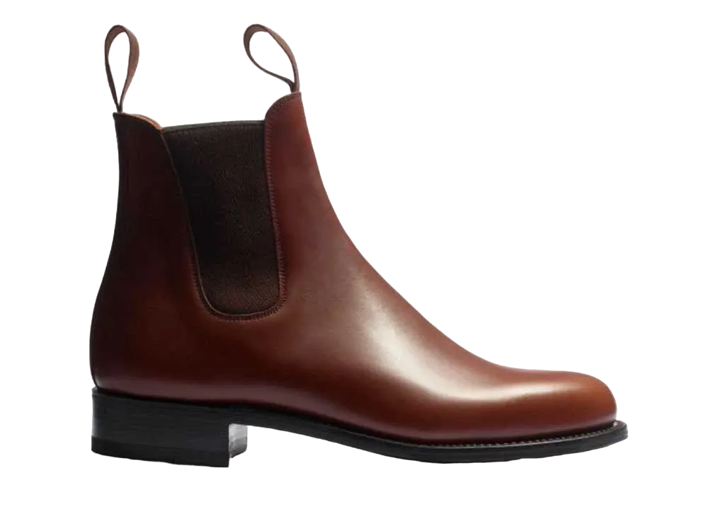 J.M.Weston Side Gore Boots #705 D Box Calf "Tan Brown" 113918270510/1F Single Leather Sole