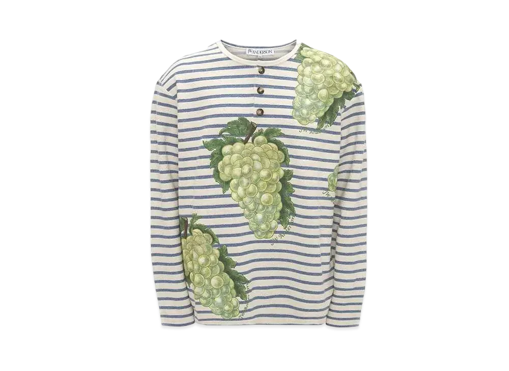 JW ANDERSON Grape Motif Henley Top "Natural/Blue"