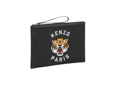 KENZO 'VARSITY' Large Purse In Embroidered Nylon "Black"