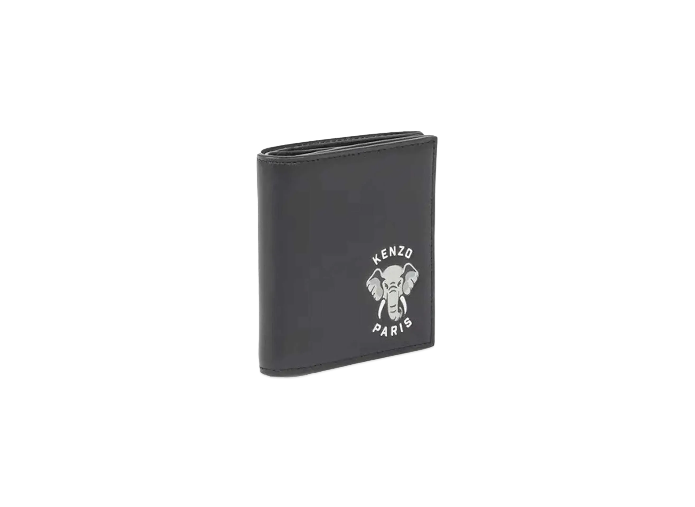 KENZO 'VARSITY' Foldable Miniature Leather Wallet "Black"