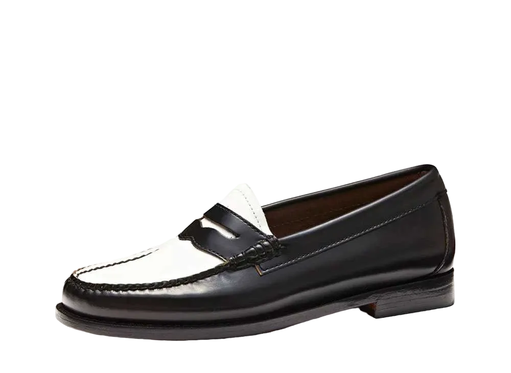 G.H.BASS Women's Loafer High Shine Leather "Black/White" 41010