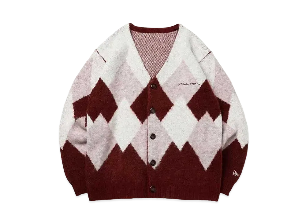NEW ERA Knit Cardigan Argyle "Burgundy"