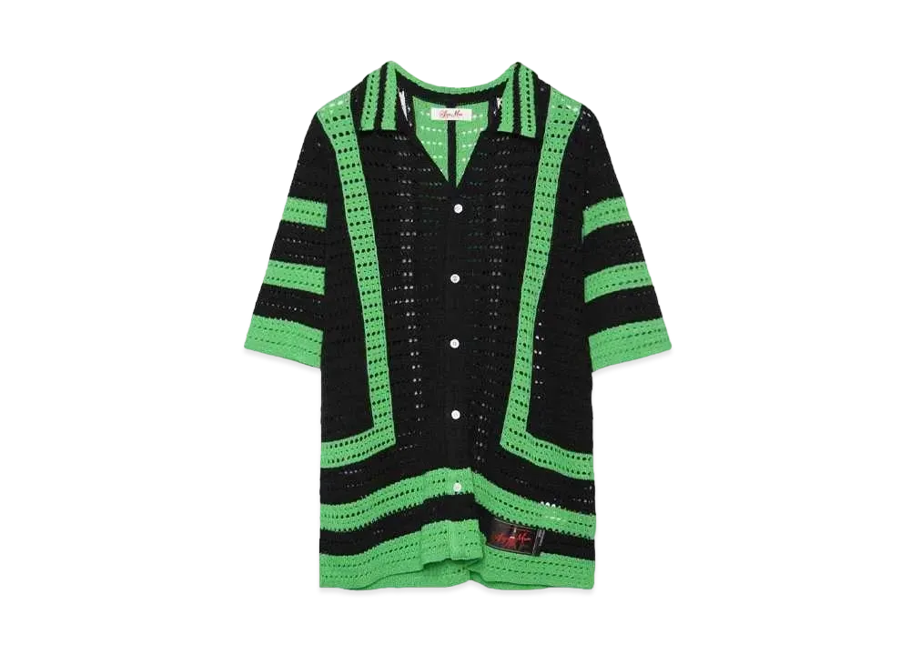 SYUMAN. Crochet line Knit shirts "Green/Blk"
