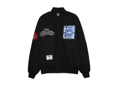 BILLIONAIRE BOYS CLUB COTTON TWILL VARSITY JACKET WITH BADGES "BLACK"
