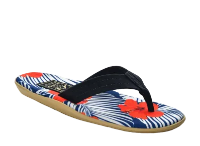 ISLAND SLIPPER Recycled Canvas + Suede "Red Hibiscus/Navy Suede" 21PTLF203