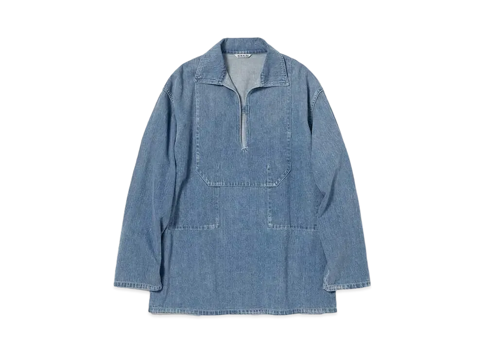 AURALEE Selvedge Faded Light Denim P/O Shirt "Light Indigo"