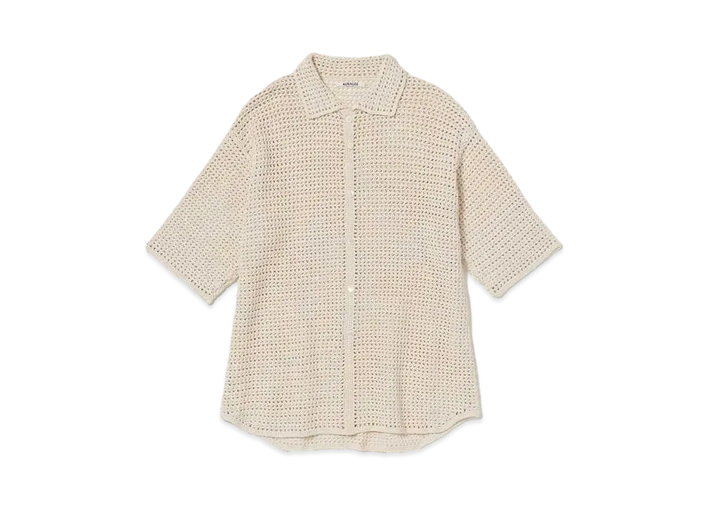 AURALEE Hand Crochet Knit Half Sleeved Shirt "Ivory"