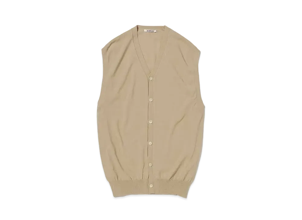 AURALEE Super Hard Twist Wool Knit V-Neck Vest "Light Beige"