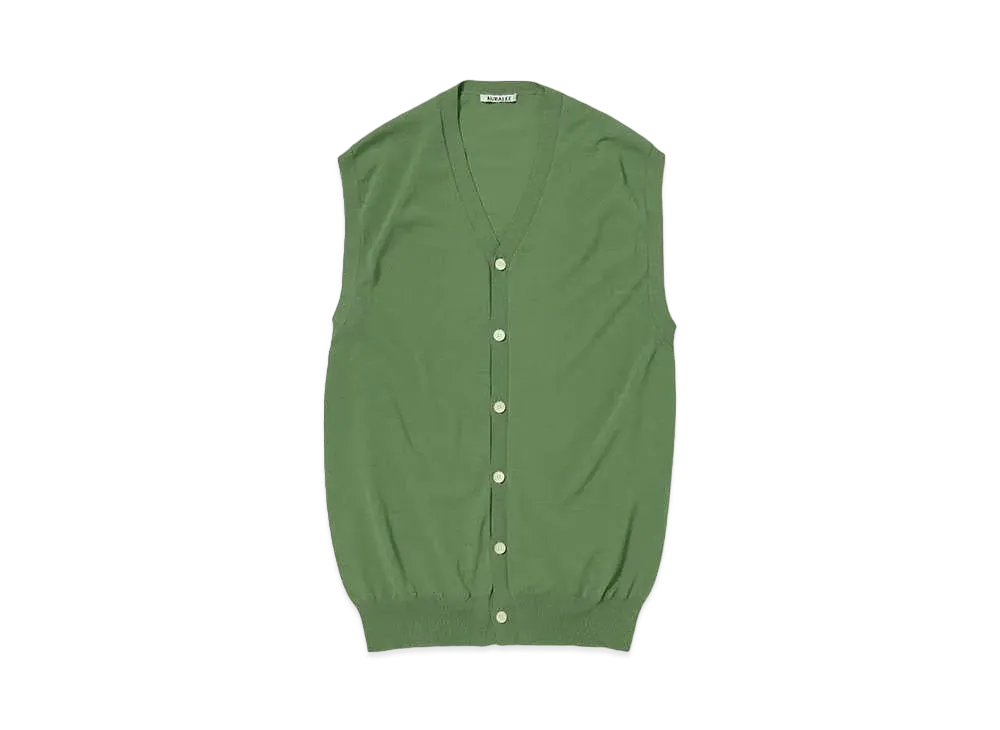 AURALEE Super Hard Twist Wool Knit V-Neck Vest "Sage Green"
