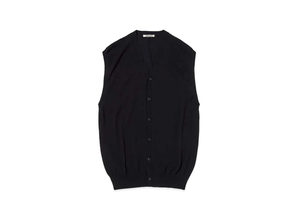 AURALEE Super Hard Twist Wool Knit V-Neck Vest "Dark Navy"