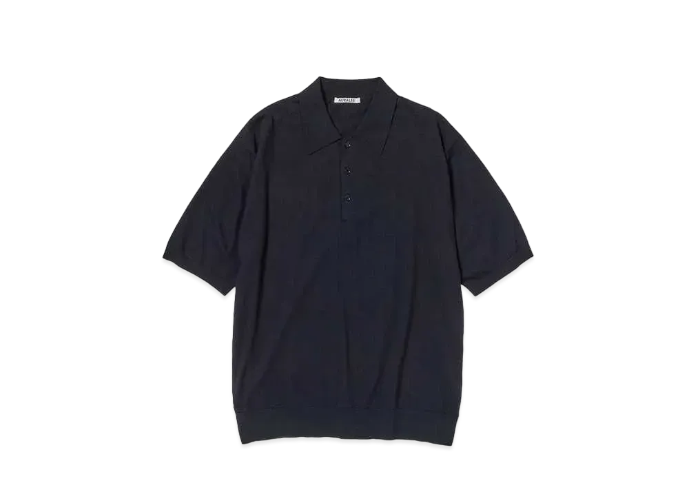 AURALEE Super High Gauge Cotton Knit Polo "Dark Navy"