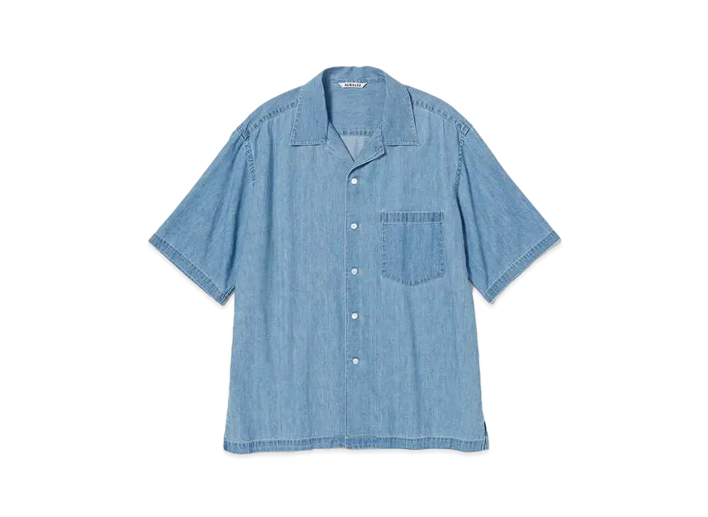 AURALEE Selvedge Super Light Denim Half Sleeved Shirt "Washed Indigo"