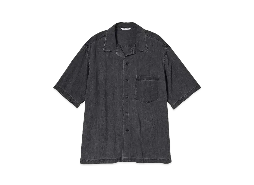 AURALEE Selvedge Super Light Denim Half Sleeved Shirt "Washed Black"
