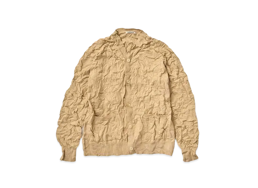 AURALEE Wrinkled Dry Cotton Knit Cardigan "Beige"