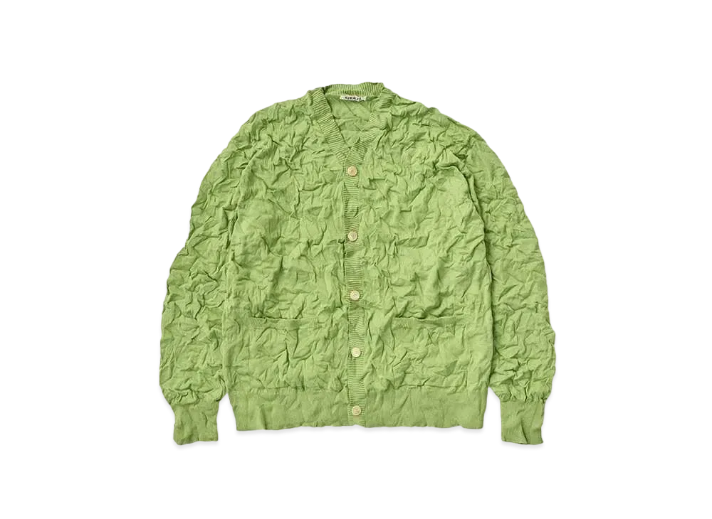 AURALEE Wrinkled Dry Cotton Knit Cardigan "Sage Green"