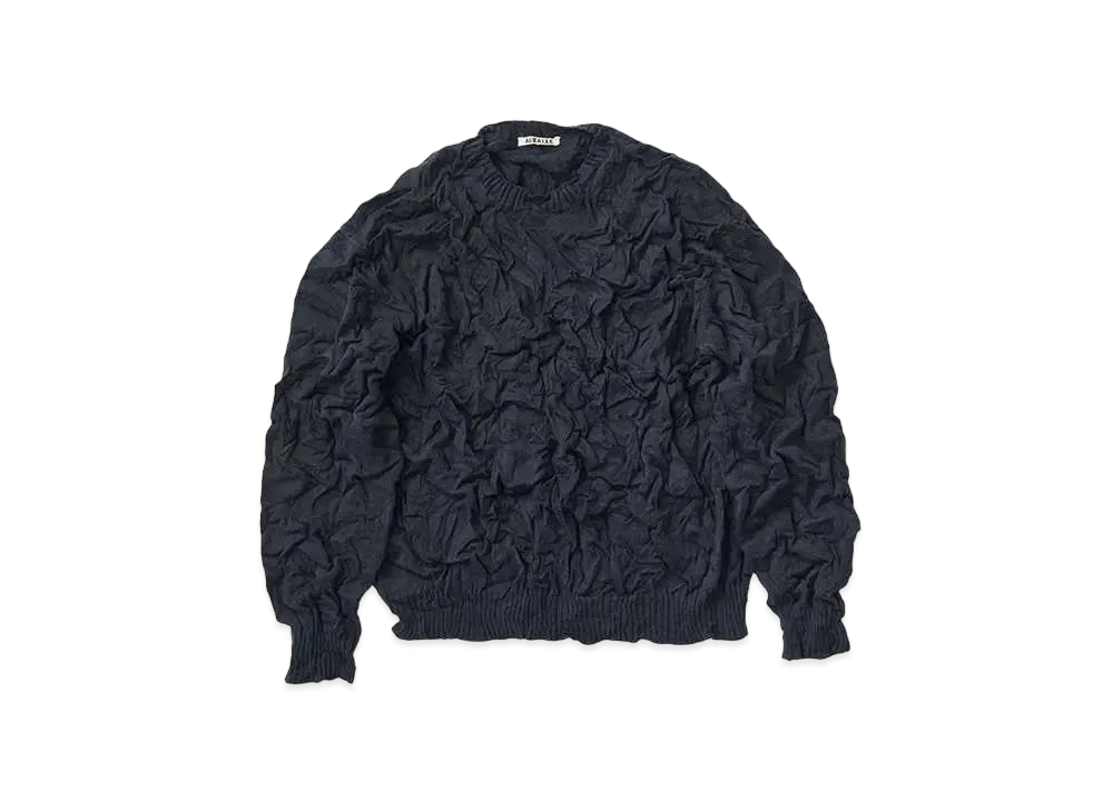 AURALEE Wrinkled Dry Cotton Knit P/O "Dark Navy"