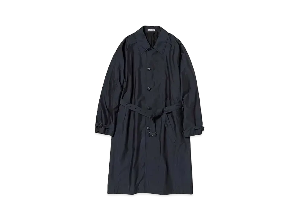 AURALEE Finx Polyester Weather Chambray Soutien Collar Coat "Black Chambray"