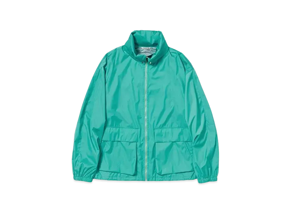 AURALEE Hard Twist Polyester Satin Laminate Zip Blouson "Turquoise Blue"