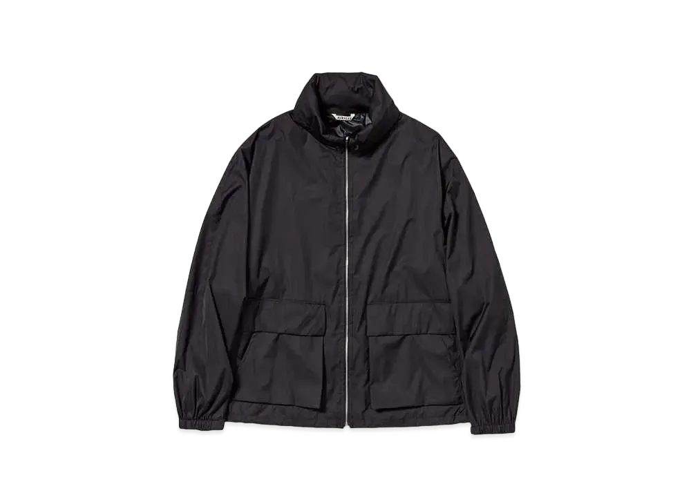 AURALEE Hard Twist Polyester Satin Laminate Zip Blouson "Black"