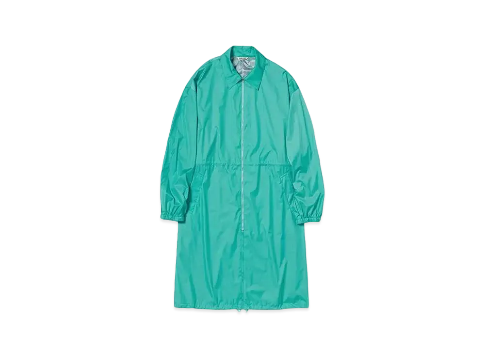 AURALEE Hard Twist Polyester Satin Laminate Zip Coat "Turquoise Blue"