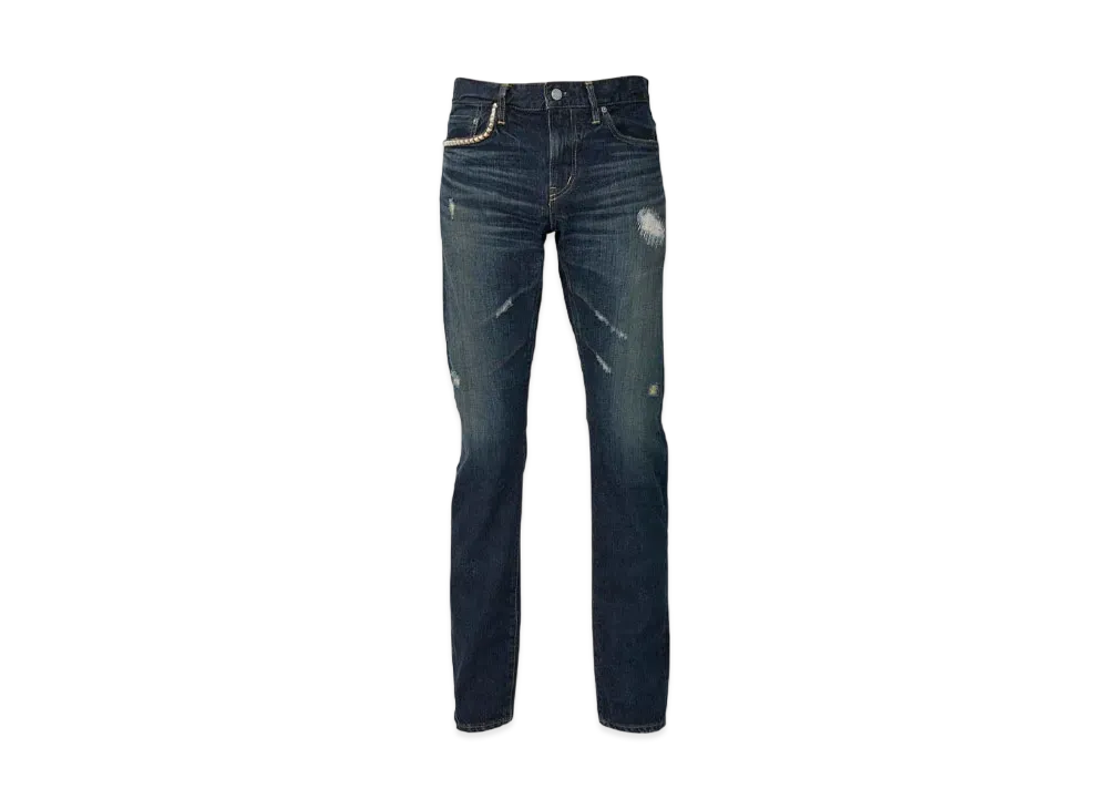 HYSTERIC GLAMOUR RW CLASH Processed Denim Slim Straight Pants "Dark Indigo Blue"