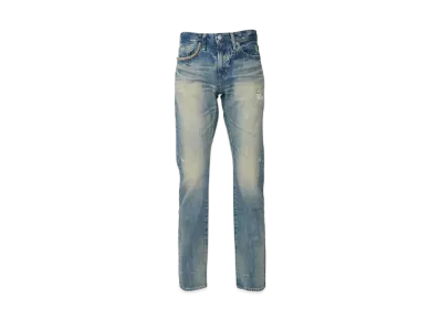 HYSTERIC GLAMOUR RW CLASH Processed Denim Slim Straight Pants "Light Indigo Blue"