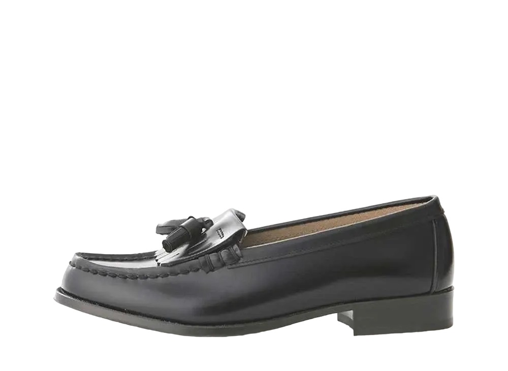 HARUTA Women's Quilted Tassel Loafers Cowhide Leather "Black" #3138