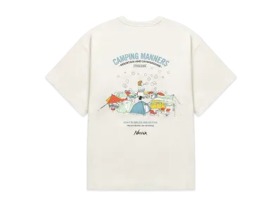 NANGA Eco Hybrid Camping Manners Soap Bubbles Tee(Unisex) "White"