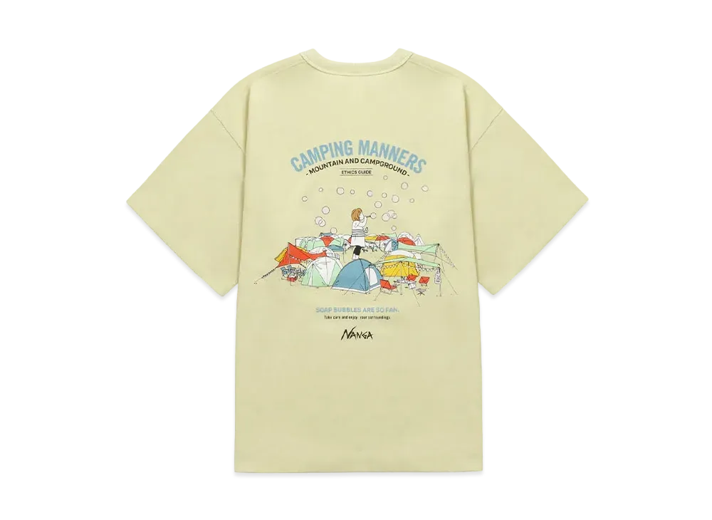 NANGA Eco Hybrid Camping Manners Soap Bubbles Tee(Unisex) "Yellow"