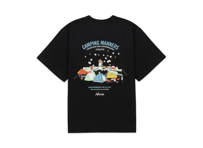 NANGA Eco Hybrid Camping Manners Soap Bubbles Tee(Unisex) "Black"