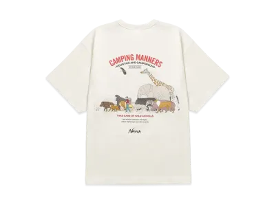 NANGA Eco Hybrid Camping Manners Wild Animals Tee(Unisex) "White"