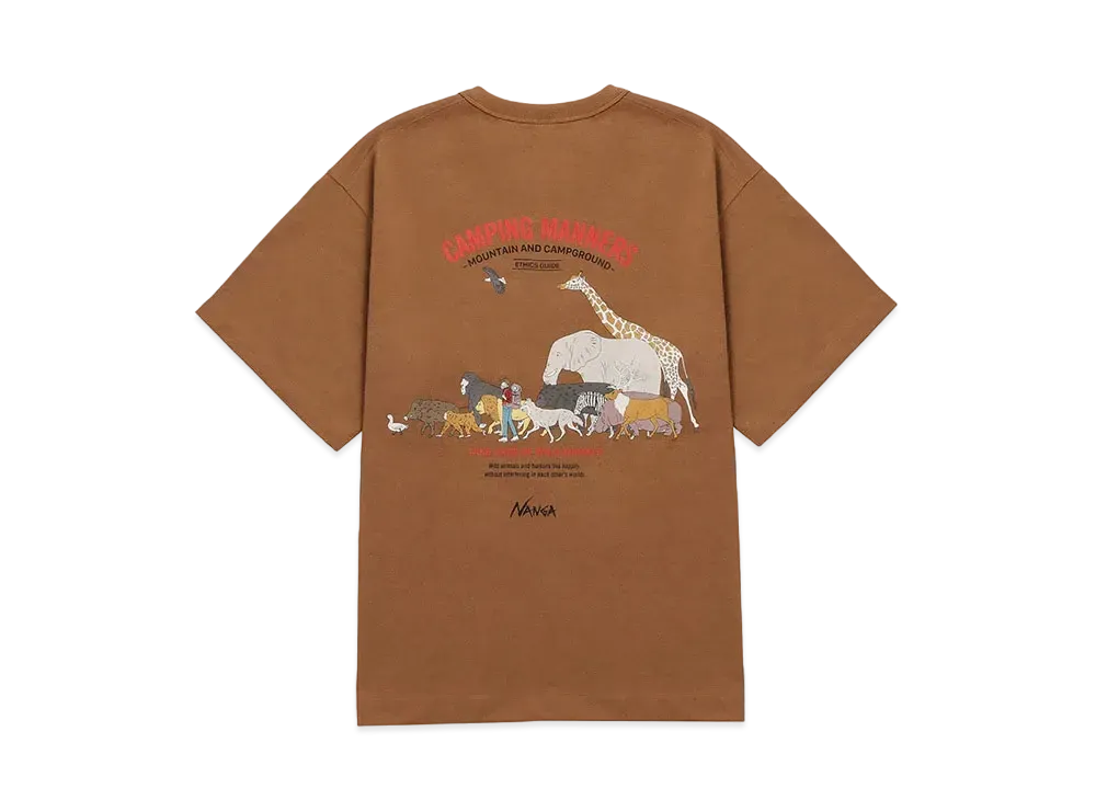 NANGA Eco Hybrid Camping Manners Wild Animals Tee(Unisex) "Camel"