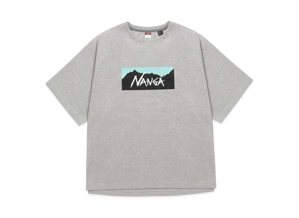 NANGA Eco Hybrid Box Logo Loose Fit Tee "L.Grey/TRQ"