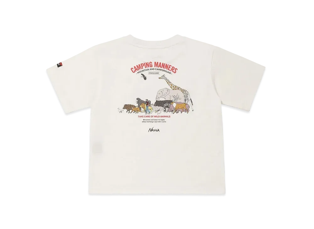 NANGA Eco Hybrid CampingManners Wild Animals Kids Tee "White"