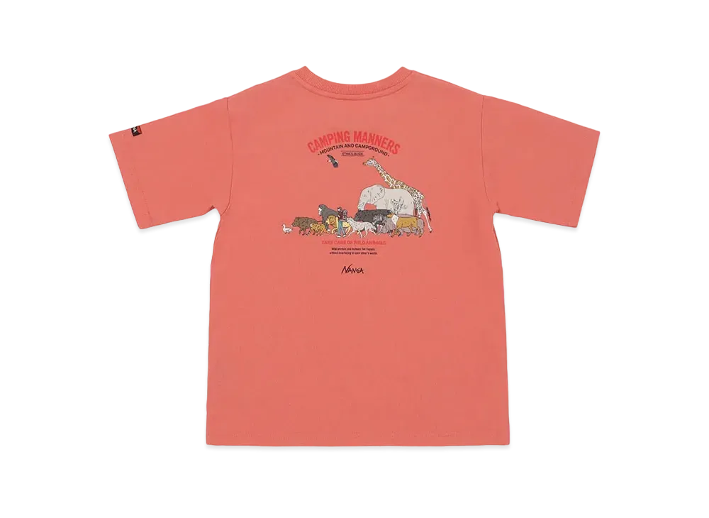 NANGA Eco Hybrid CampingManners Wild Animals Kids Tee "Pink"