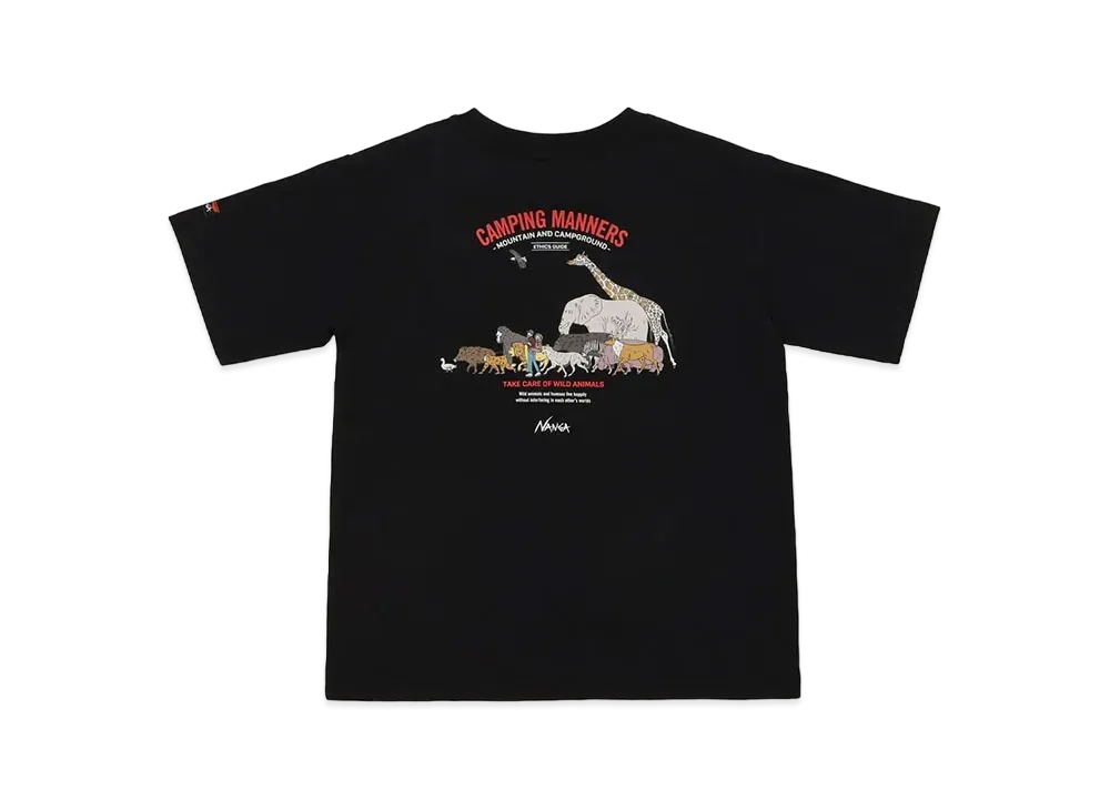 NANGA Eco Hybrid CampingManners Wild Animals Kids Tee "Black"