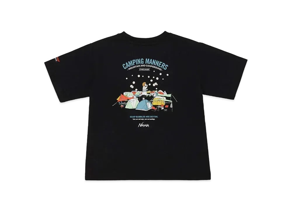 NANGA Eco Hybrid Camping Manners Soap Bubbles Kids Tee "Black"
