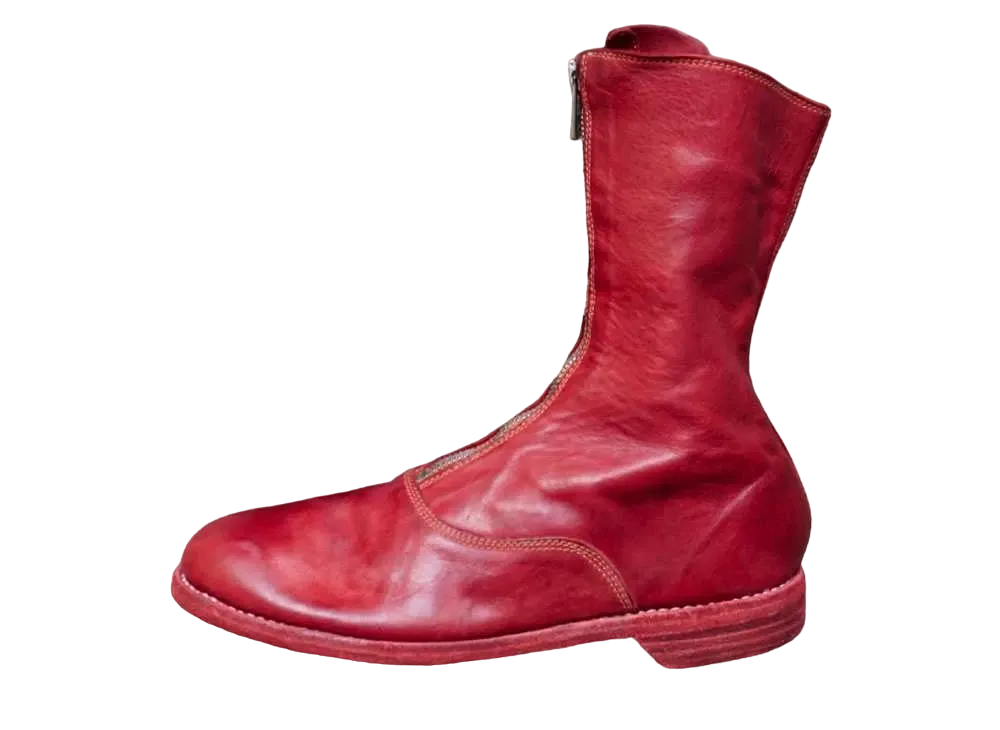GUIDI Women's Front Zip Army Boots Calf Leather Full Grain "1006T(Red)" 310 Leather Sole