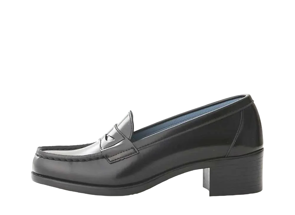 HARUTA Women's Cup Insole Heel Up Coin Loafers (45mm Heel) Artificial Leather "Black" #46030