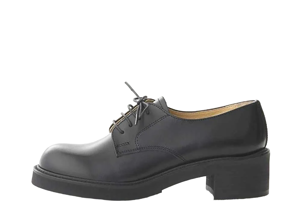 HARUTA Women's Round Lace Up Shoes Cowhide Leather "Black" #571