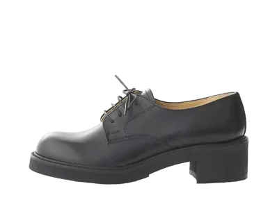 HARUTA Women's Round Lace Up Shoes Cowhide Leather "Black" #571