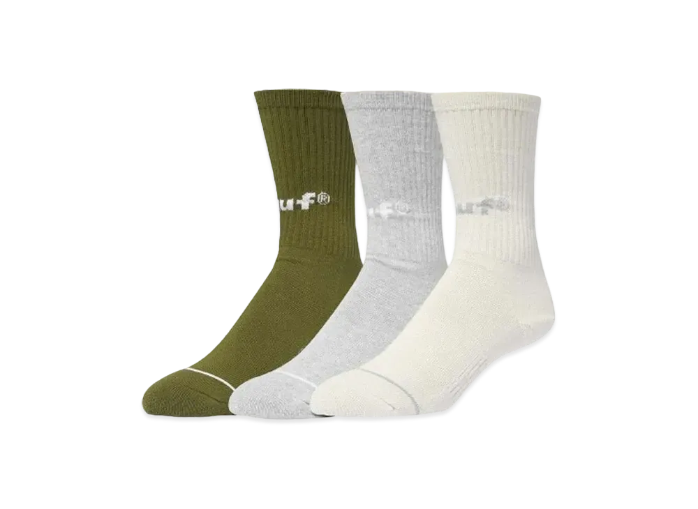 HUF Eighty Nine Crew Socks 3-Pack "Natural/Heather Grey/Moss"