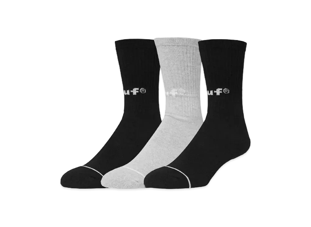 HUF Eighty Nine Crew Socks 3-Pack "Black/Heather Grey"