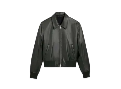 AMI PARIS Smooth Lamb Leather Zip Up Jacket "Dark Olive Green"