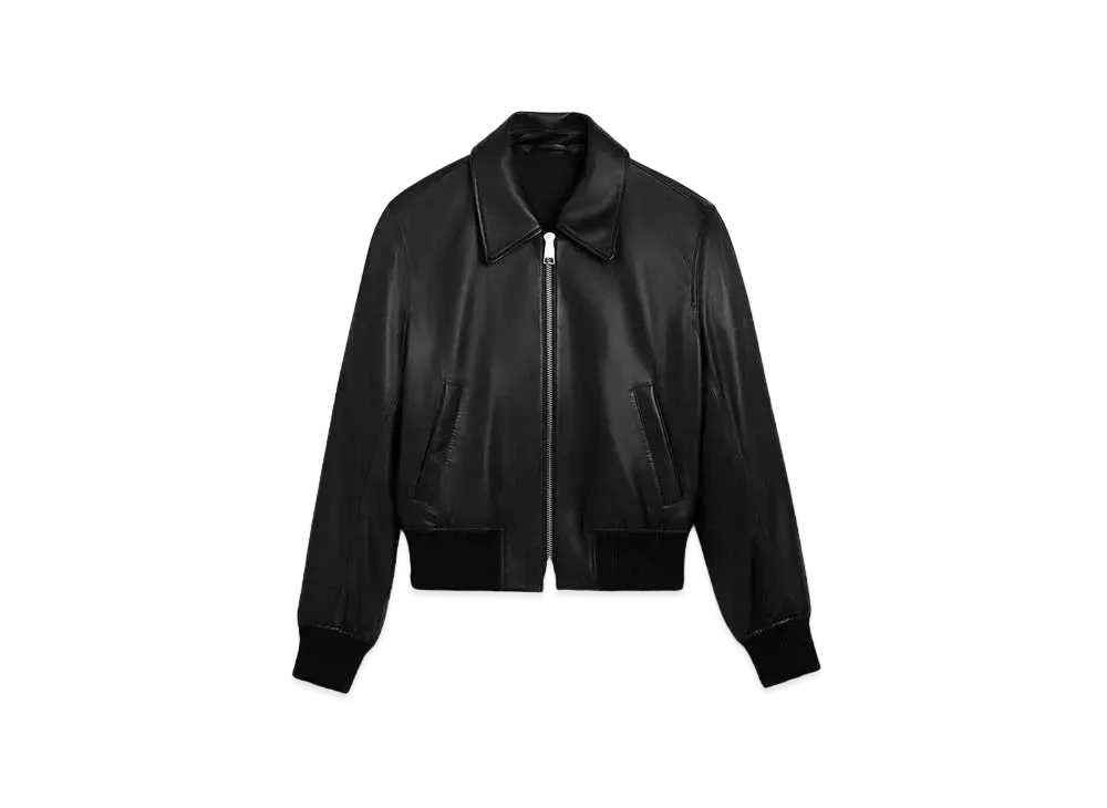AMI PARIS Smooth Lamb Leather Zip Up Jacket "Black"