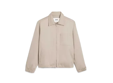 AMI PARIS Compact Cotton Satin Zip Jacket "Light Beige"