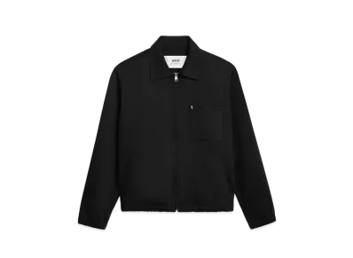 AMI PARIS Compact Cotton Satin Zip Jacket "Black"