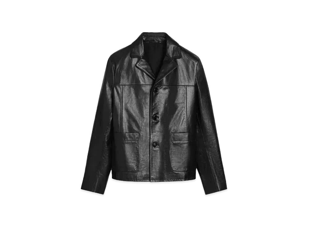 AMI PARIS Cow Leather Button Jacket "Black"