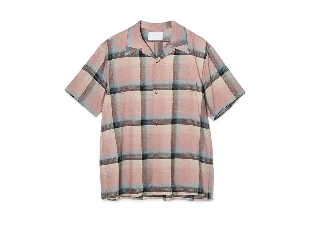 SUGARHILL RAYON OMBRE PLAID OPEN COLLER BLOUSE HALF SLEEVE "PINK OMBRE"