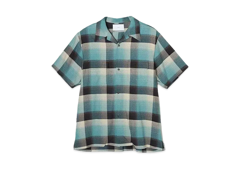 SUGARHILL RAYON OMBRE PLAID OPEN COLLER BLOUSE HALF SLEEVE "GREEN OMBRE"